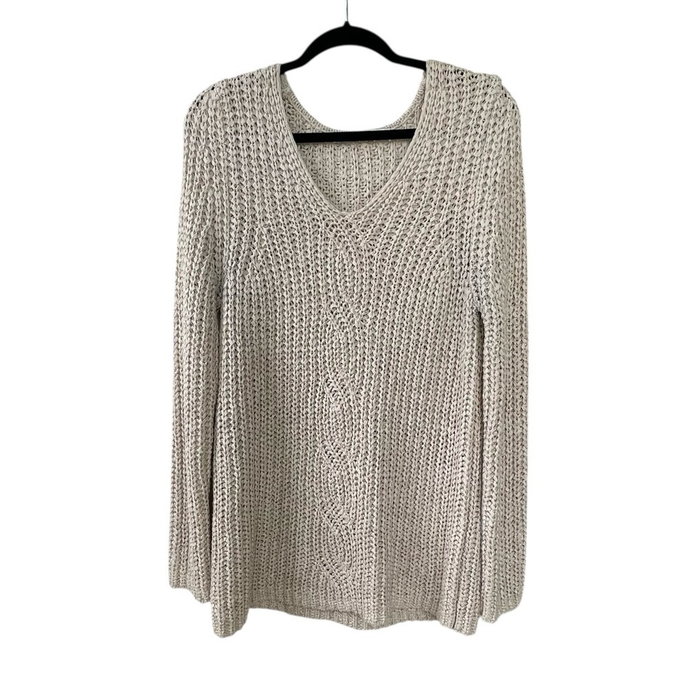 OUI Tan Scoop Neck Long Sleeve Sweater Size 12